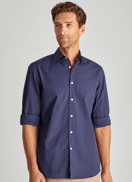 Chemise A Col Italien En Popeline