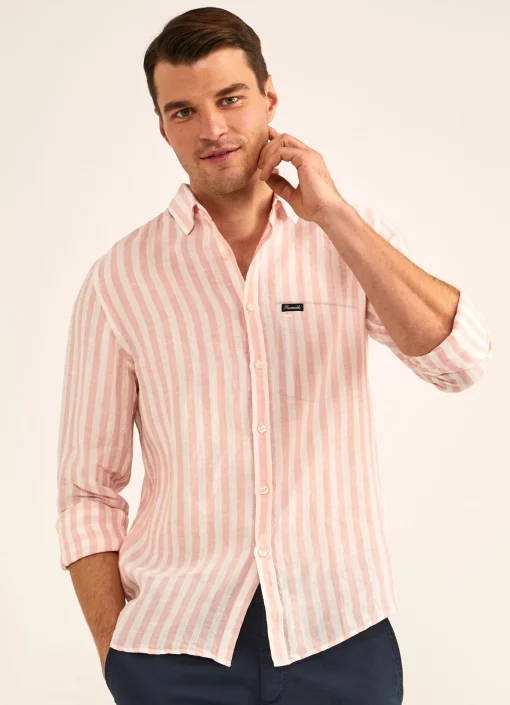 Chemise Imprime A Rayures En Lin